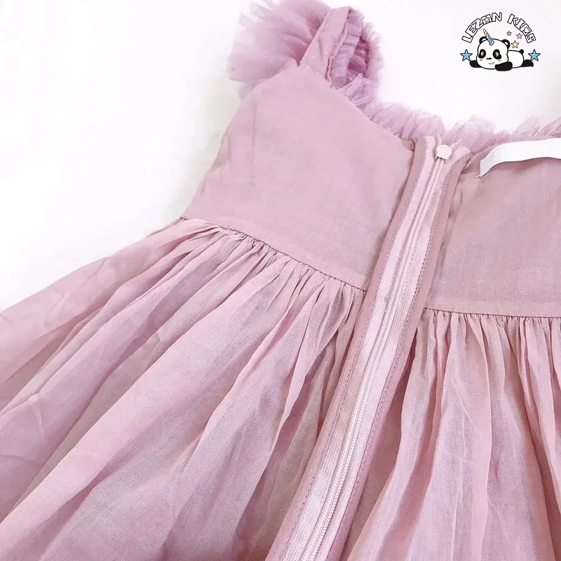 LEZONKIDS - Vestidos de verão personalizáveis com smocking e aplicação de coração de lantejoulas para crianças e bebês com ombros franzidos